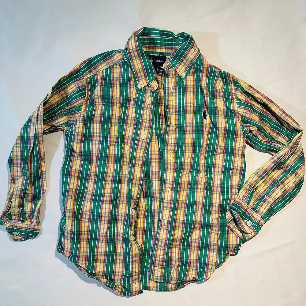 Ralph Lauren Spring Plaid 100% Cotton Button Down Long Sleeve Top Sz 4/4t